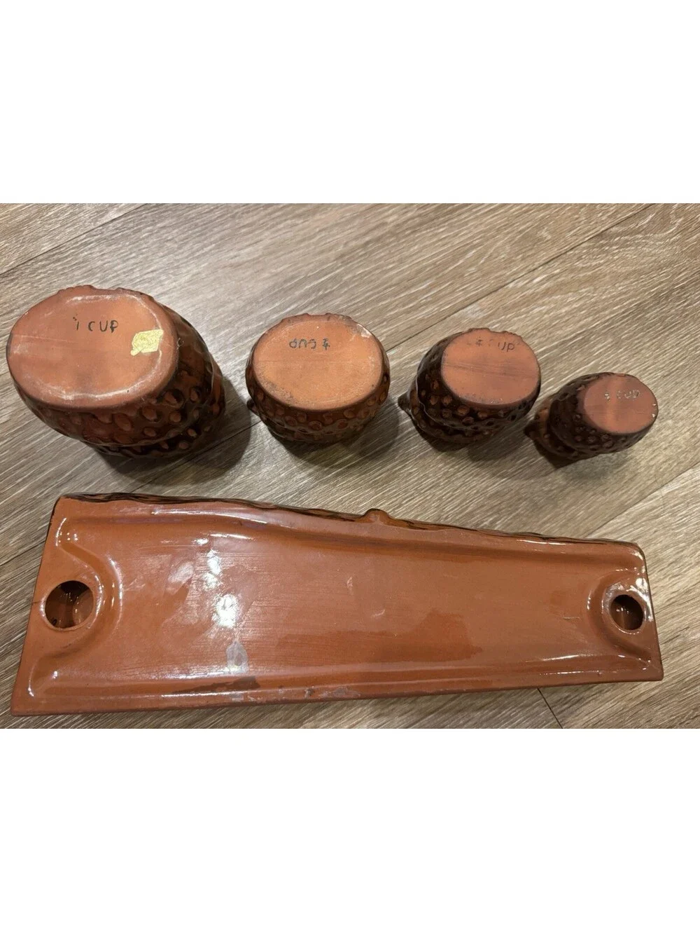 70'Ceramic Owl Measuring Cup Set 4pc w/ Holder Tray Brown/Black 1, 2/3, 1/2, 1/3